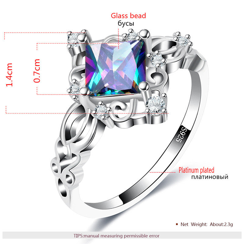 Platinum Colorful Diamond Ring (Square Design)