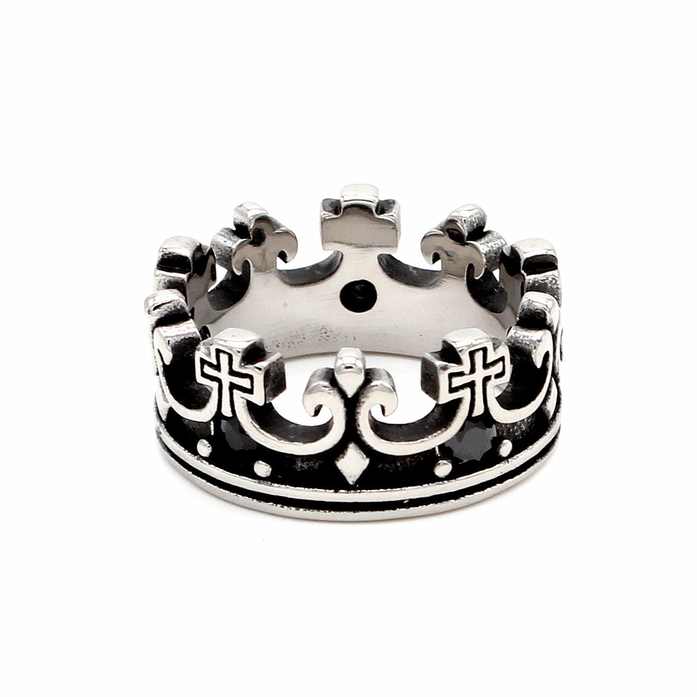 Gothic Titanium Steel Vintage Ring with Ruby Crown