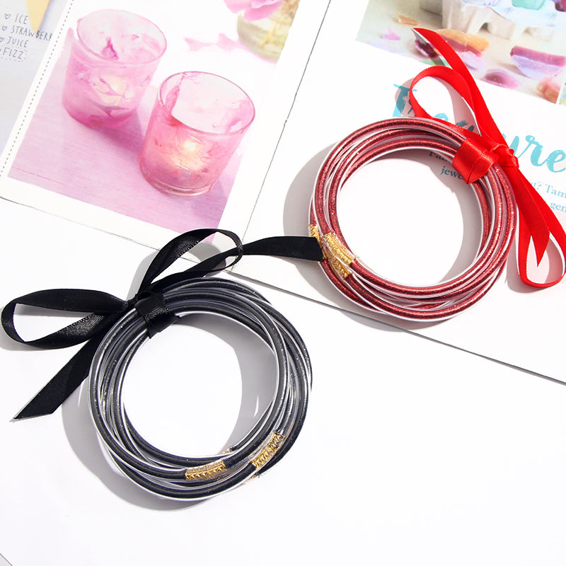 5Pcs Gold Silver Glitter Jelly Bangle Bracelet Set