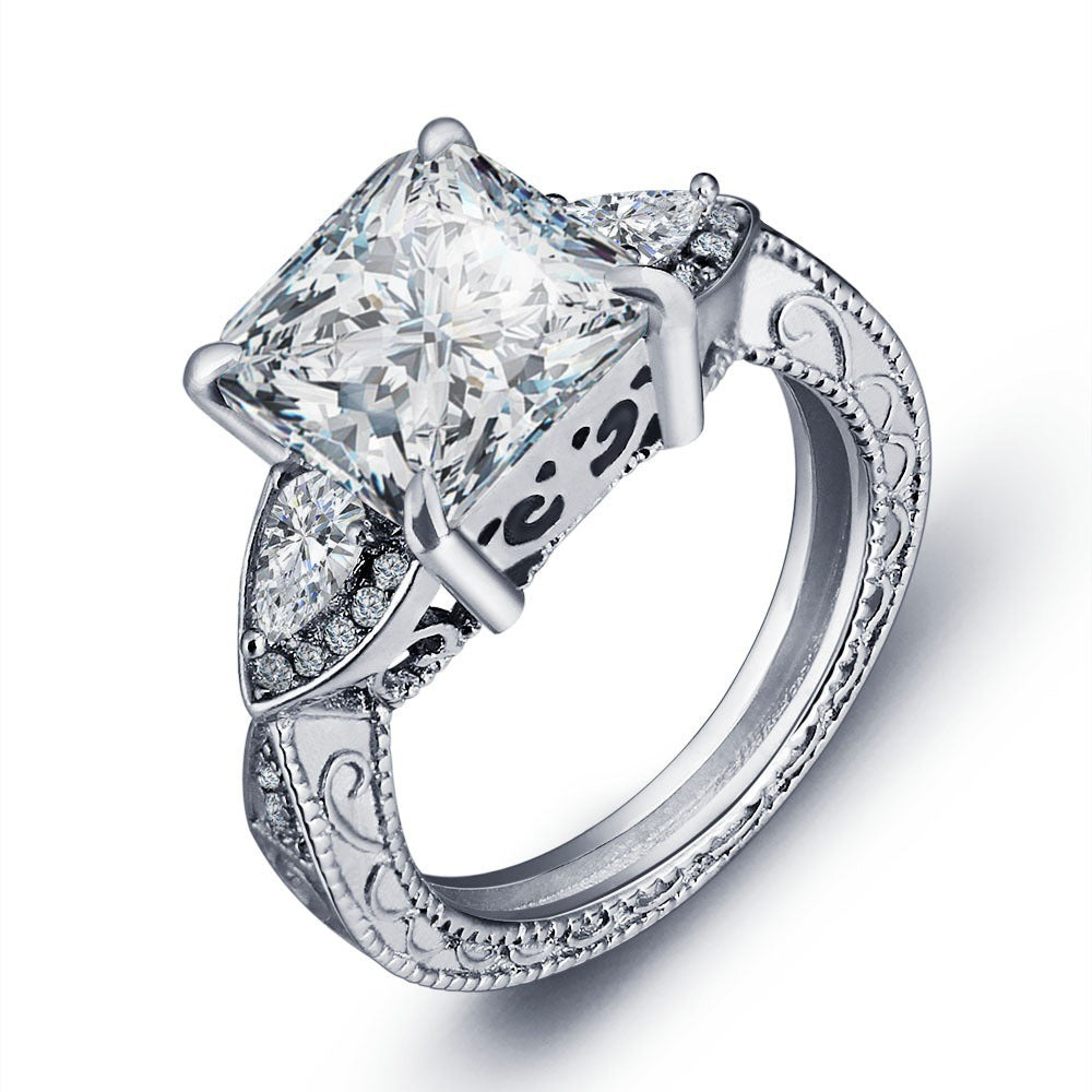 Platinum-Plated Zirconia Diamond Ring