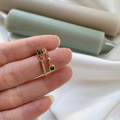Vintage Asymmetric 14k Gold Zircon Earrings