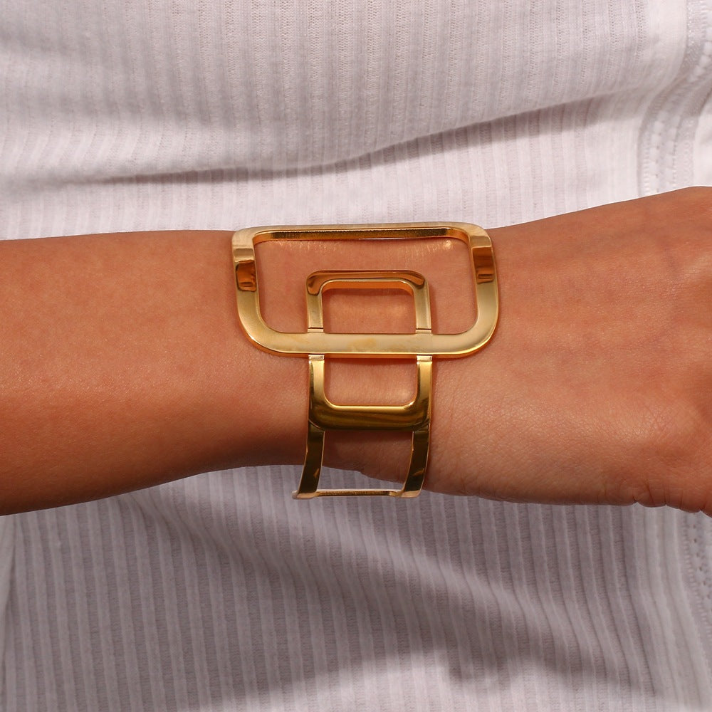 Abstract Geometric Open Stainless Steel Bracelet