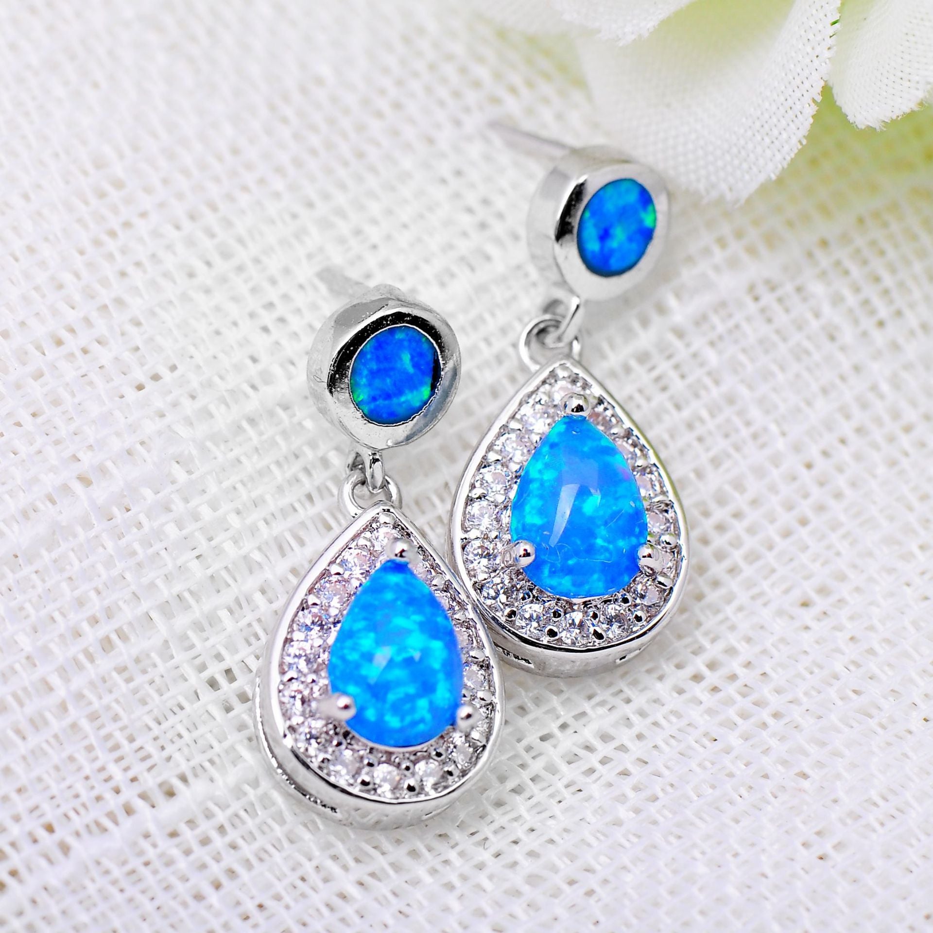 Platinum Opal Drop Earrings for Women