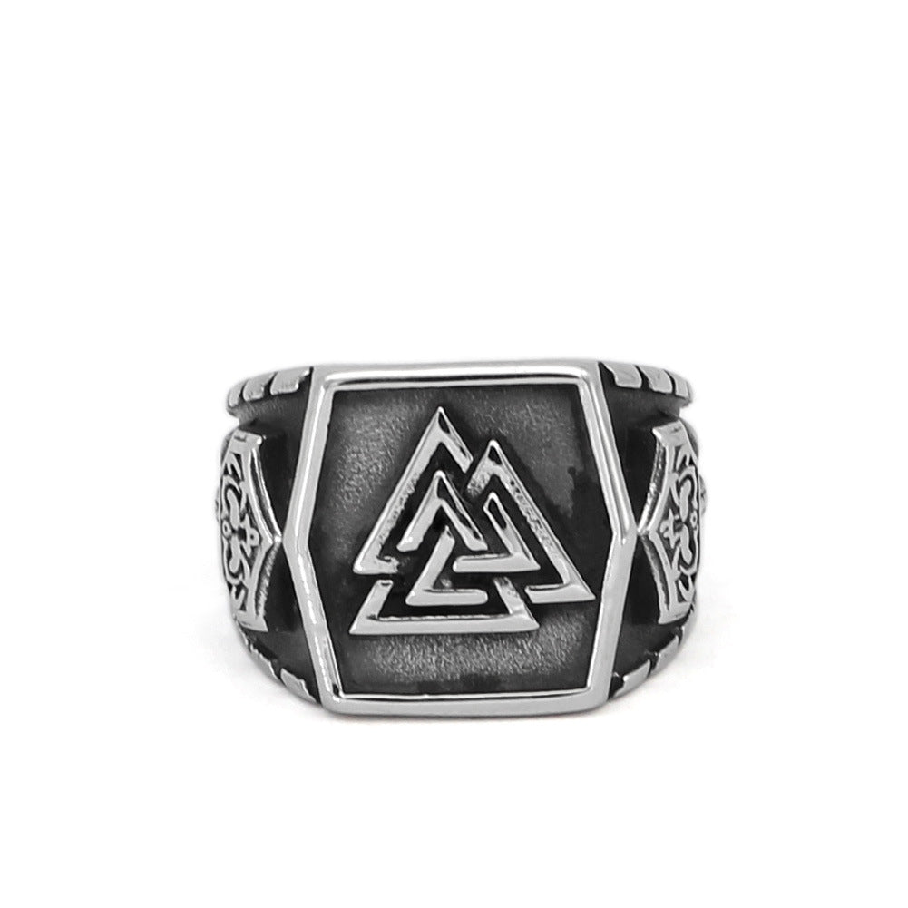 Nordic Viking Triangle Rune Titanium Steel Vintage Ring