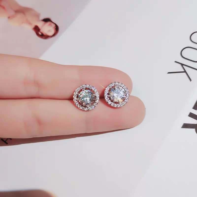 Moissanite Stud Earrings with Platinum Silver Setting