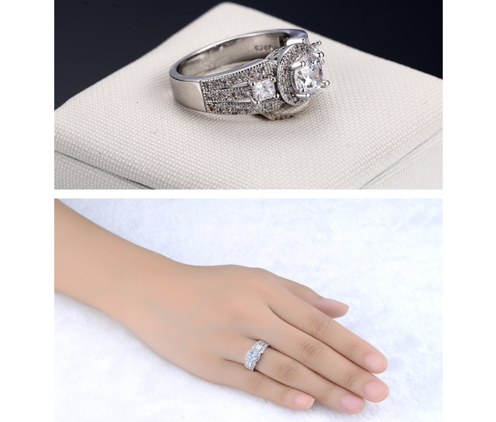 Zircon Eight Hearts Women's Platinum Ring