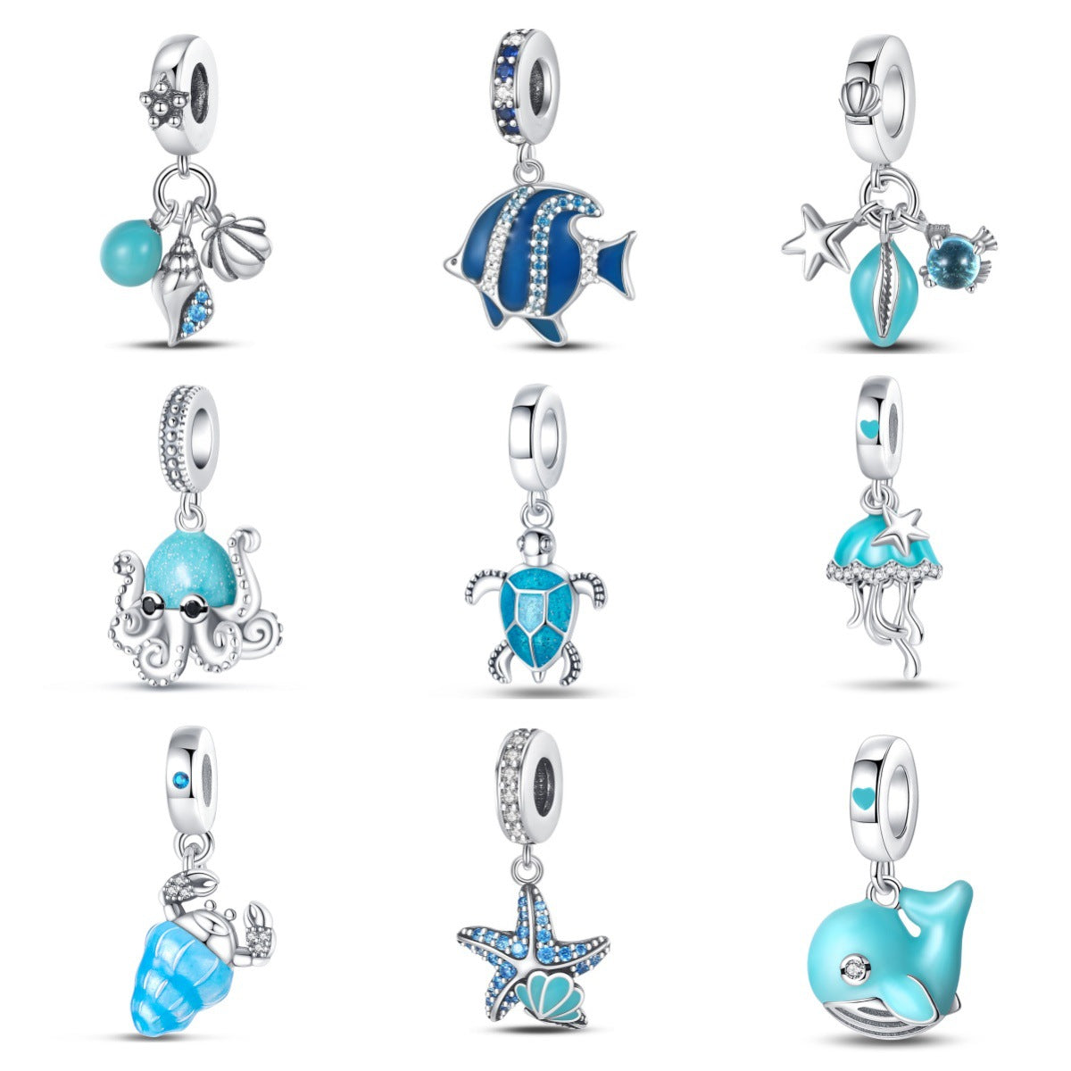Silver-Plated DIY Ocean-Themed Shell and Crab Charms