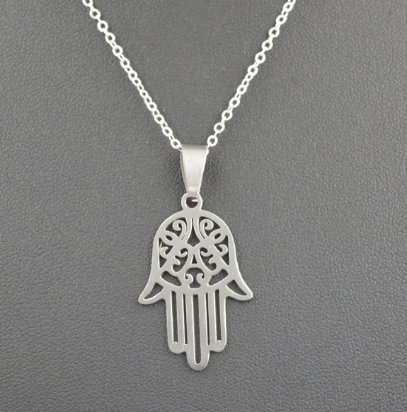 Stainless Steel Pendant Necklace with Hand Design