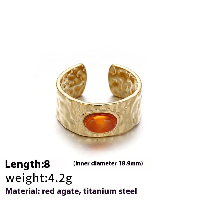 Red Agate Steel Ring