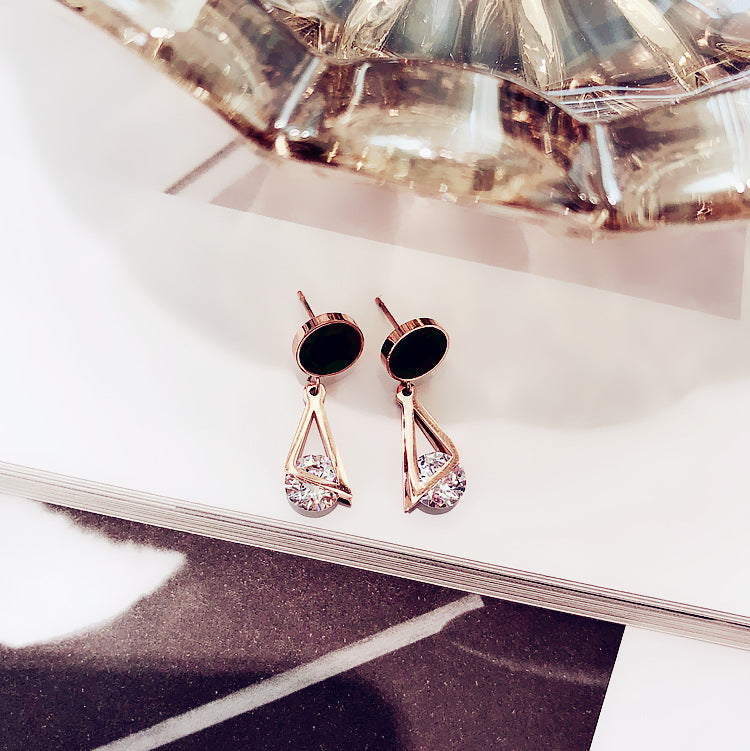 Geometric Double Triangle Titanium Steel Stud Earrings