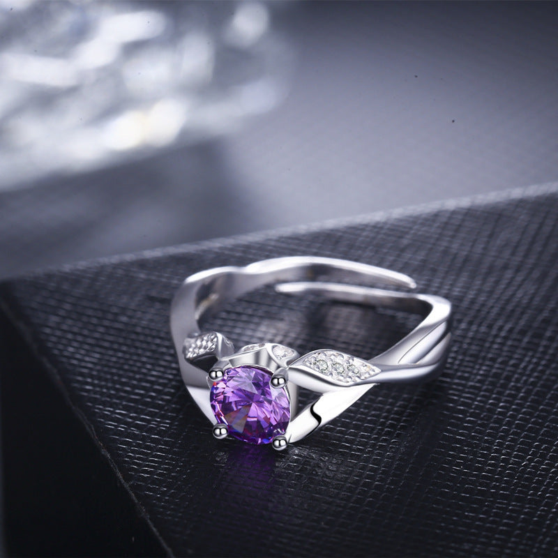 White Gold-Plated Vintage Ring with Zircon Stones