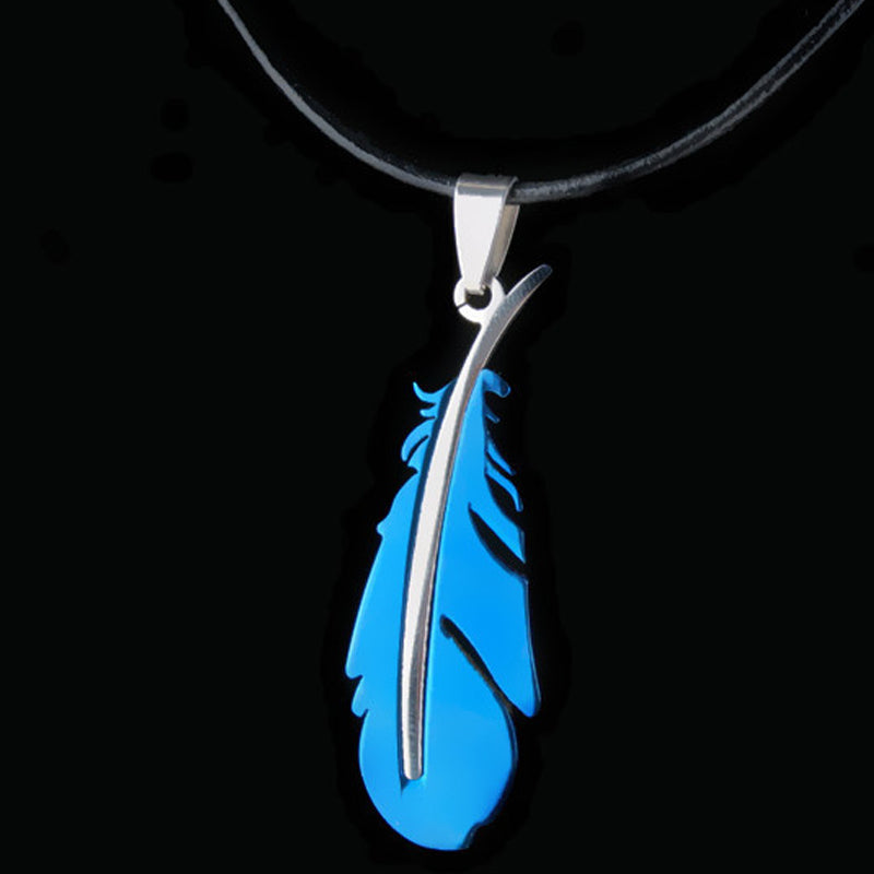 Vintage Feather Titanium Steel Pendant for Couples