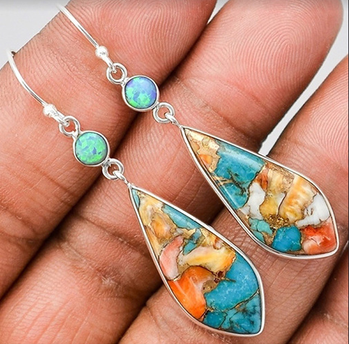 Vintage Colorful Glass Earrings with Platinum Plating