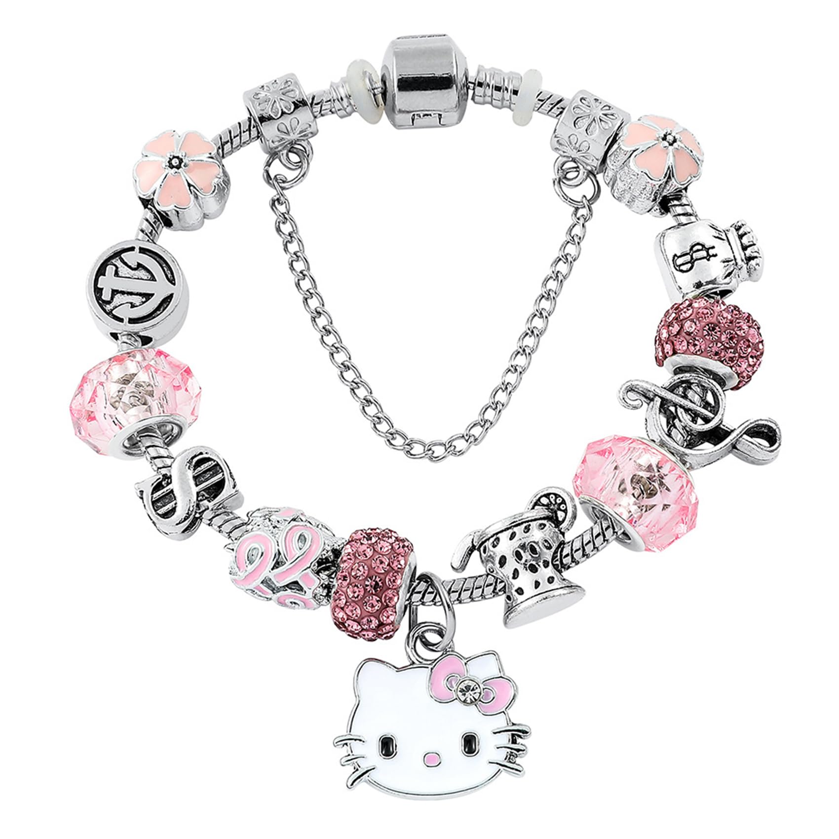 Pink Cute Adjustable Stainless Steel Bracelet - Classic Cartoon Design Jewelry Chain Adorable Christmas Gift for Her with Gift Box