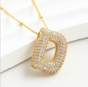 ICY Bubble Letter Initial Necklace with Zircon Pendant
