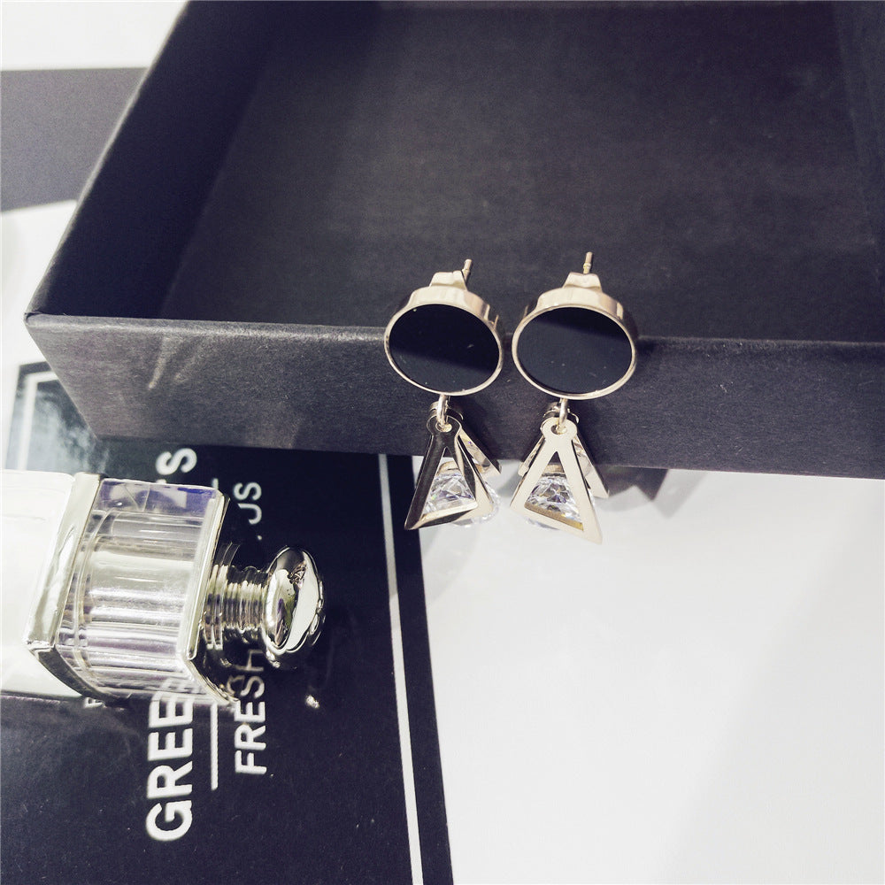 Geometric Double Triangle Titanium Steel Stud Earrings