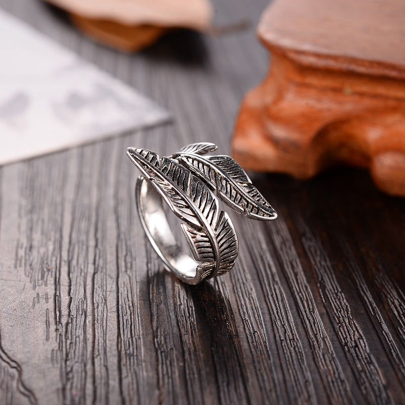 Creative Leaf Ring, Vintage Silver Couple's Ring