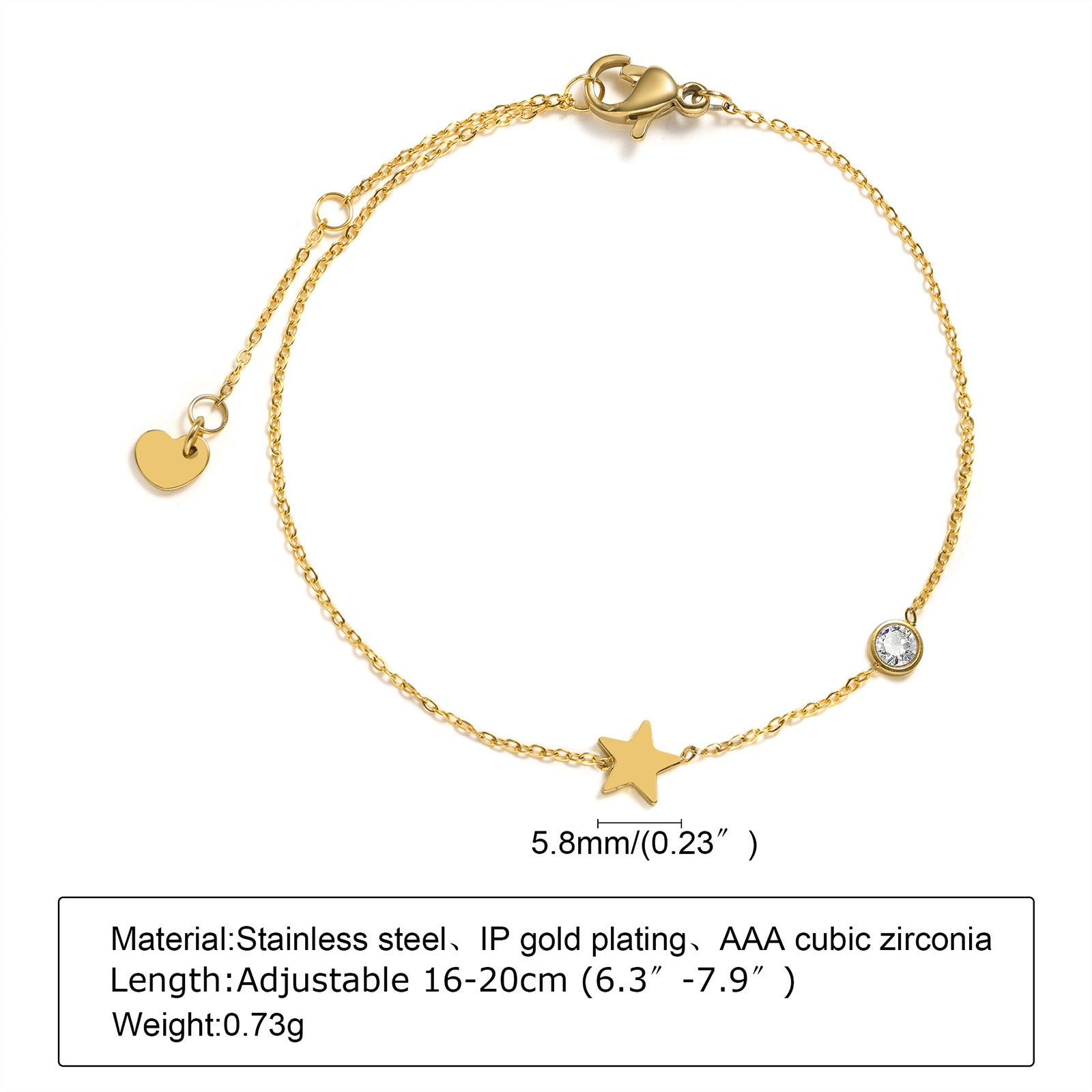 Colorful Zircon Geometric Gold Stainless Steel Bracelet