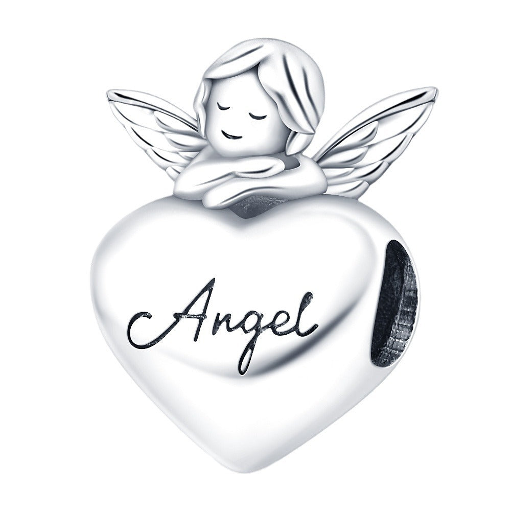 925 Silver Plated Copper Bead Angel Heart Charms