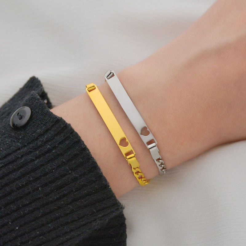 Hollow Heart Curved Stainless Steel Bracelet