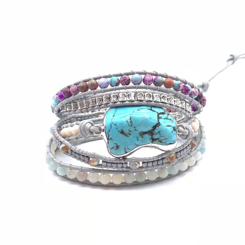 Handcrafted Turquoise Woven Leather Bracelet