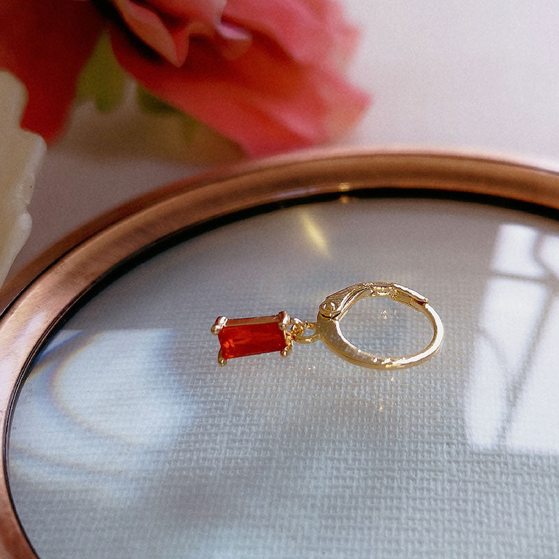 Gold-Plated Colorful Rectangular Mini Zircon Earrings