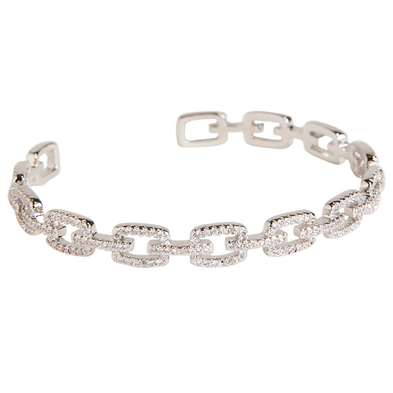 Sparkling Star Bracelet, Chunky 925 Silver Bangle