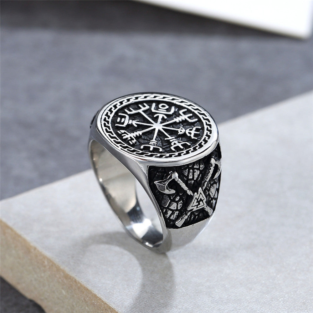 Scandinavian Viking Axe Totem Titanium Ring for Men