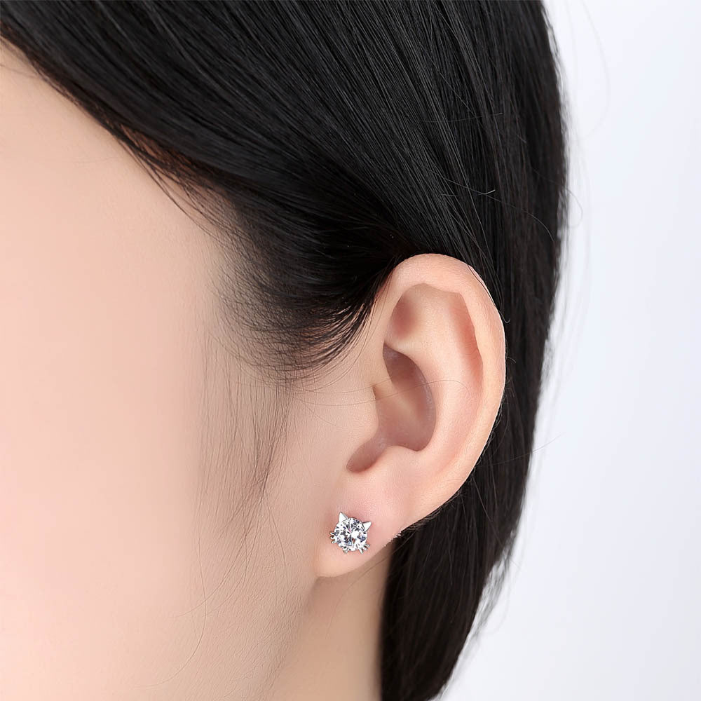 Cat Ear Studs, Platinum-Plated Earrings for Women