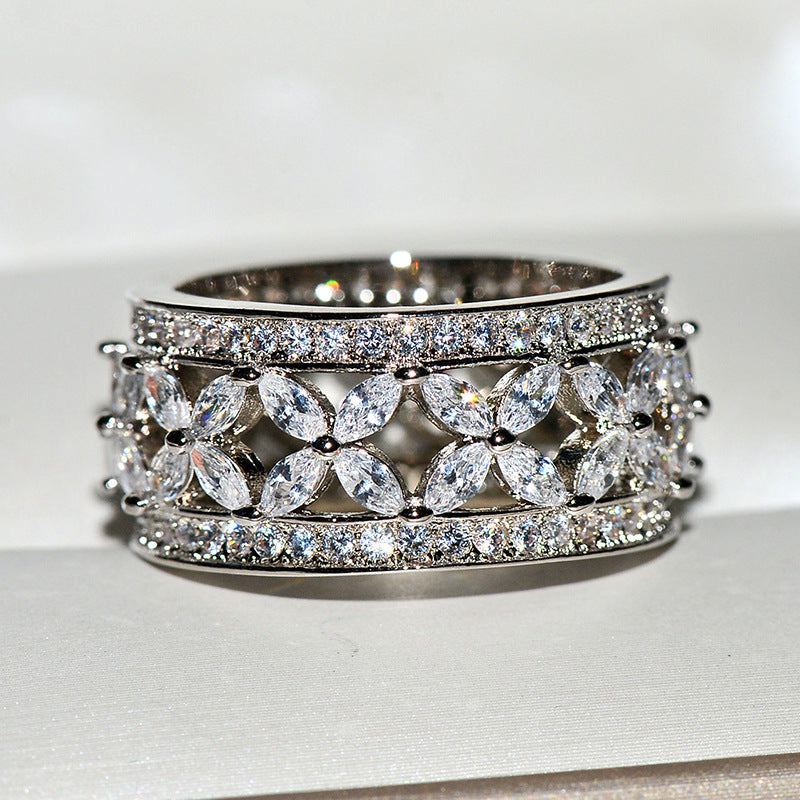 Electroplated Platinum Over Zircon Fashion Ring