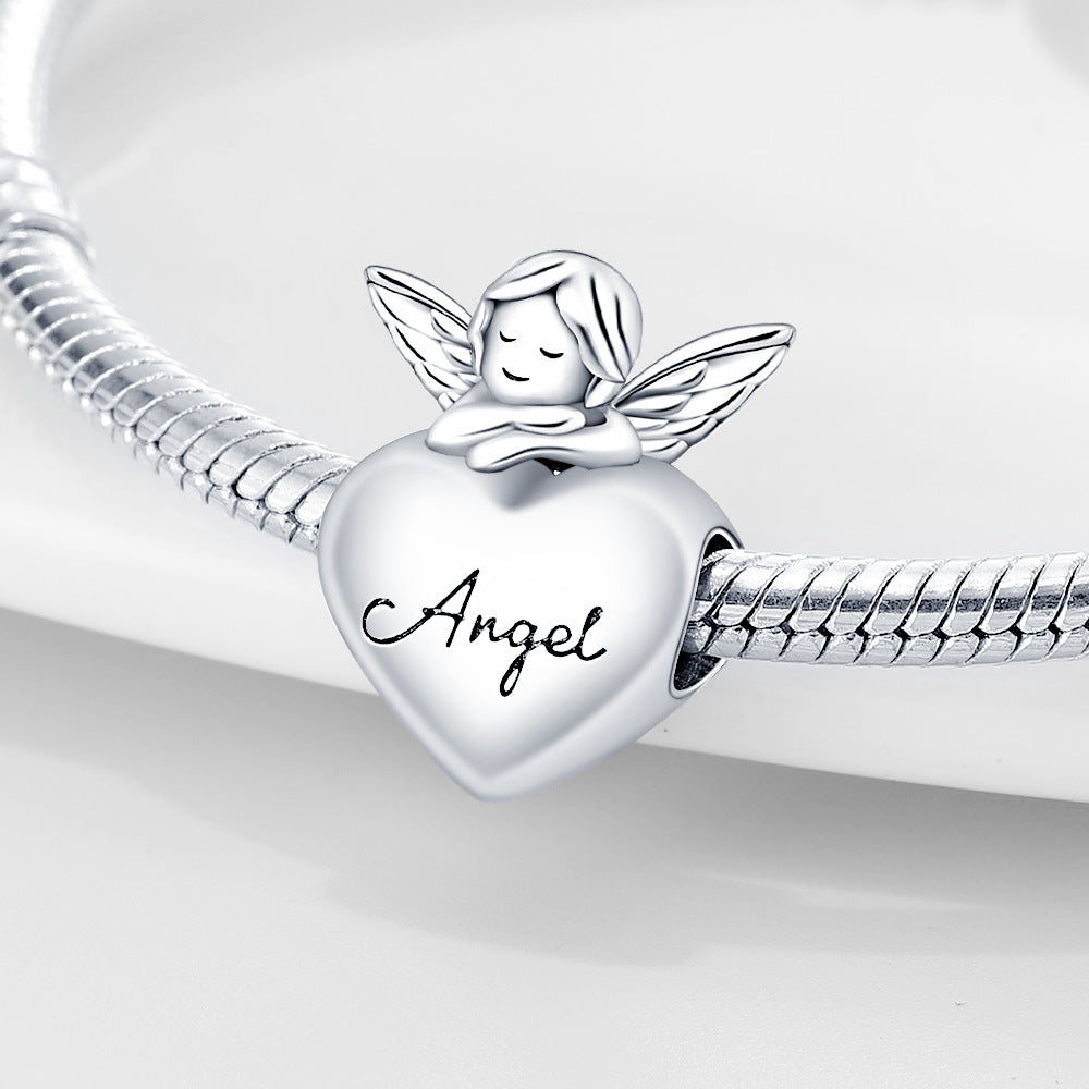 925 Silver Plated Copper Bead Angel Heart Charms