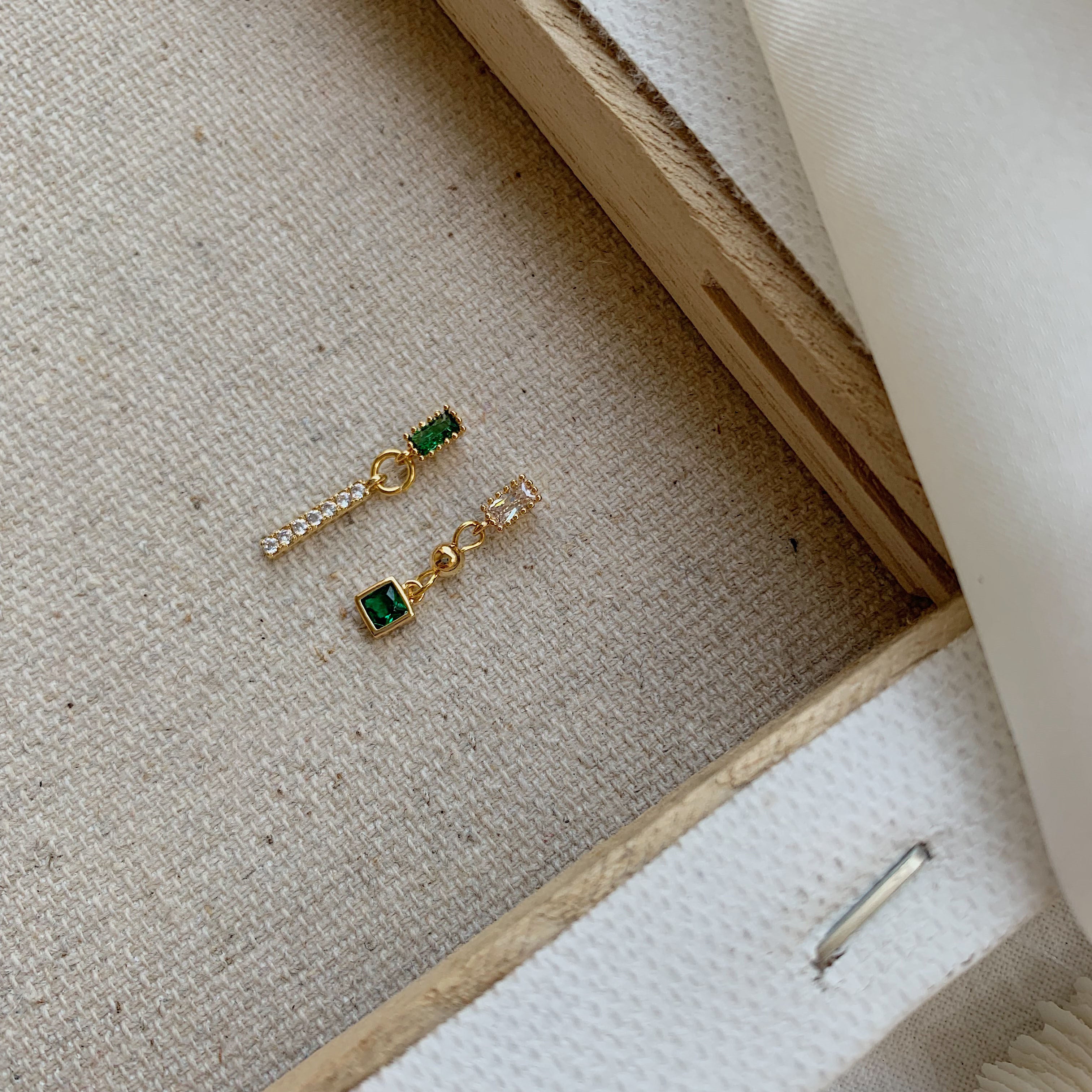 Vintage Asymmetric 14k Gold Zircon Earrings