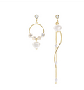 Asymmetrical Pearl Zircon Earrings for Slim Look