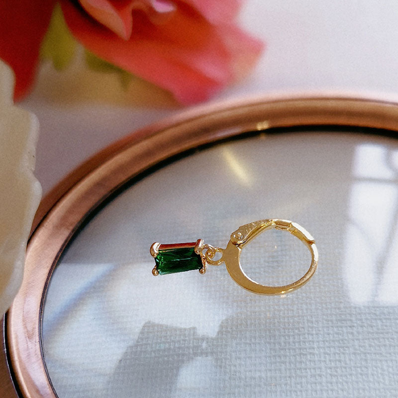 Gold-Plated Colorful Rectangular Mini Zircon Earrings