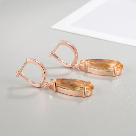 14K Gold Teardrop Champagne Earrings