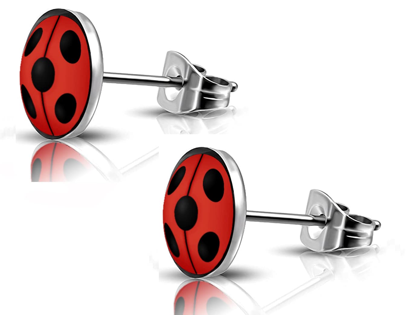 SIISPRI 316L Surgical Stainless Steel Ladybug Earring Round Circle Button Stud Post Earrings 10MM (silver)