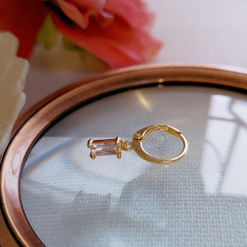 Gold-Plated Colorful Rectangular Mini Zircon Earrings