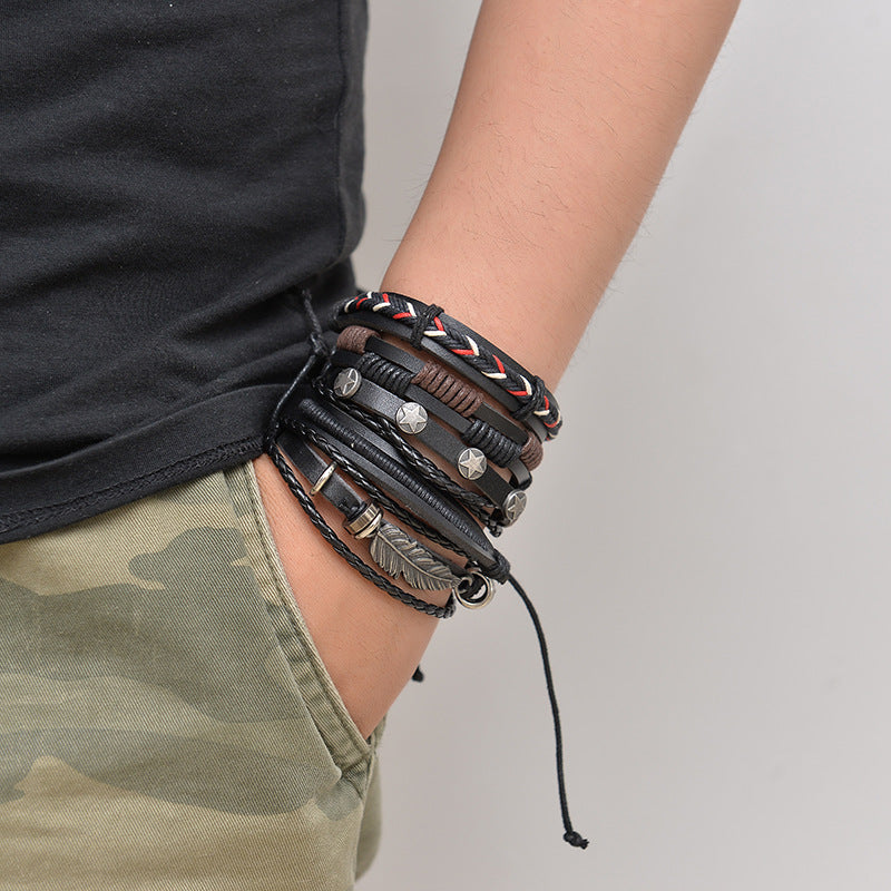 Vintage Multi-layer Leather Punk Bracelet with Charms