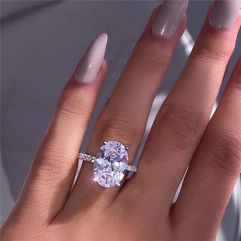 Platinum-Plated Oval Zirconia Ring