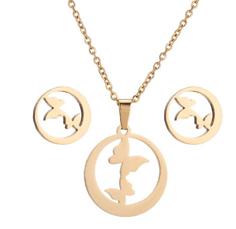 Creative Stainless Steel Heart Smile Necklace Earring Set