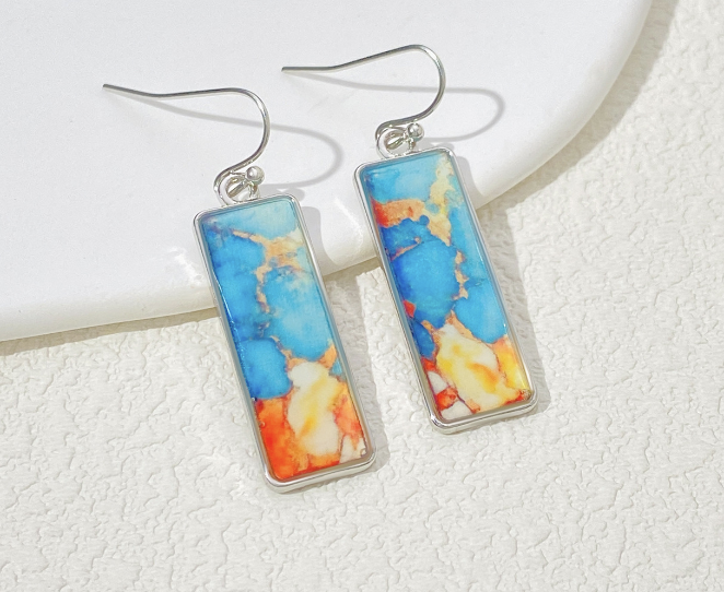 Vintage Colorful Glass Earrings with Platinum Plating
