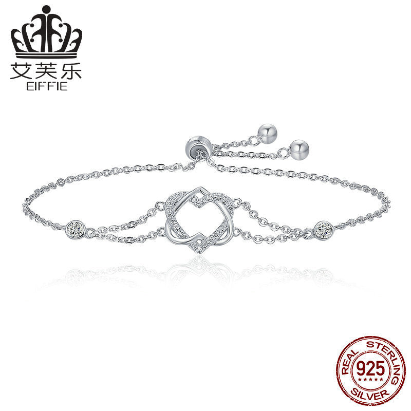 Heart-Shaped S925 Silver Bracelet with Platinum Plating