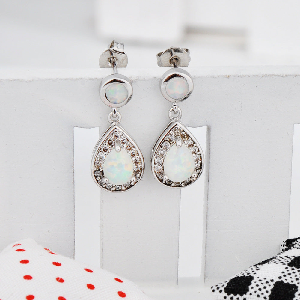 Platinum Opal Drop Earrings for Women