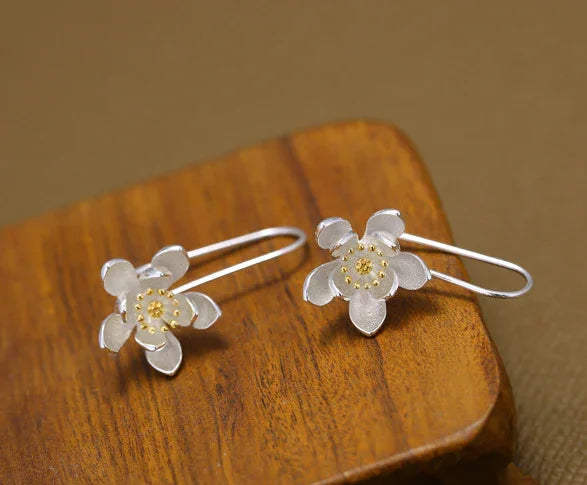 Thai Craft Silver Flower Earrings - S925 Silver Dangles