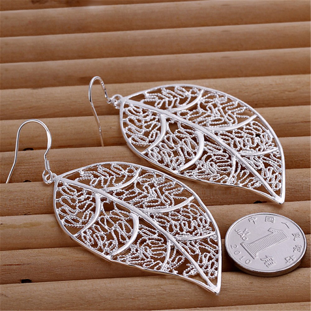Silver Hollow Leaf Earrings