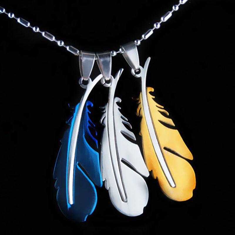 Vintage Feather Titanium Steel Pendant for Couples