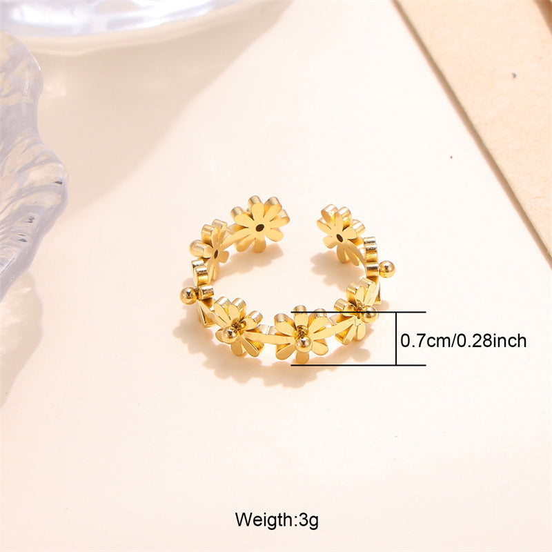 Gold Stainless Steel Flower Ring
