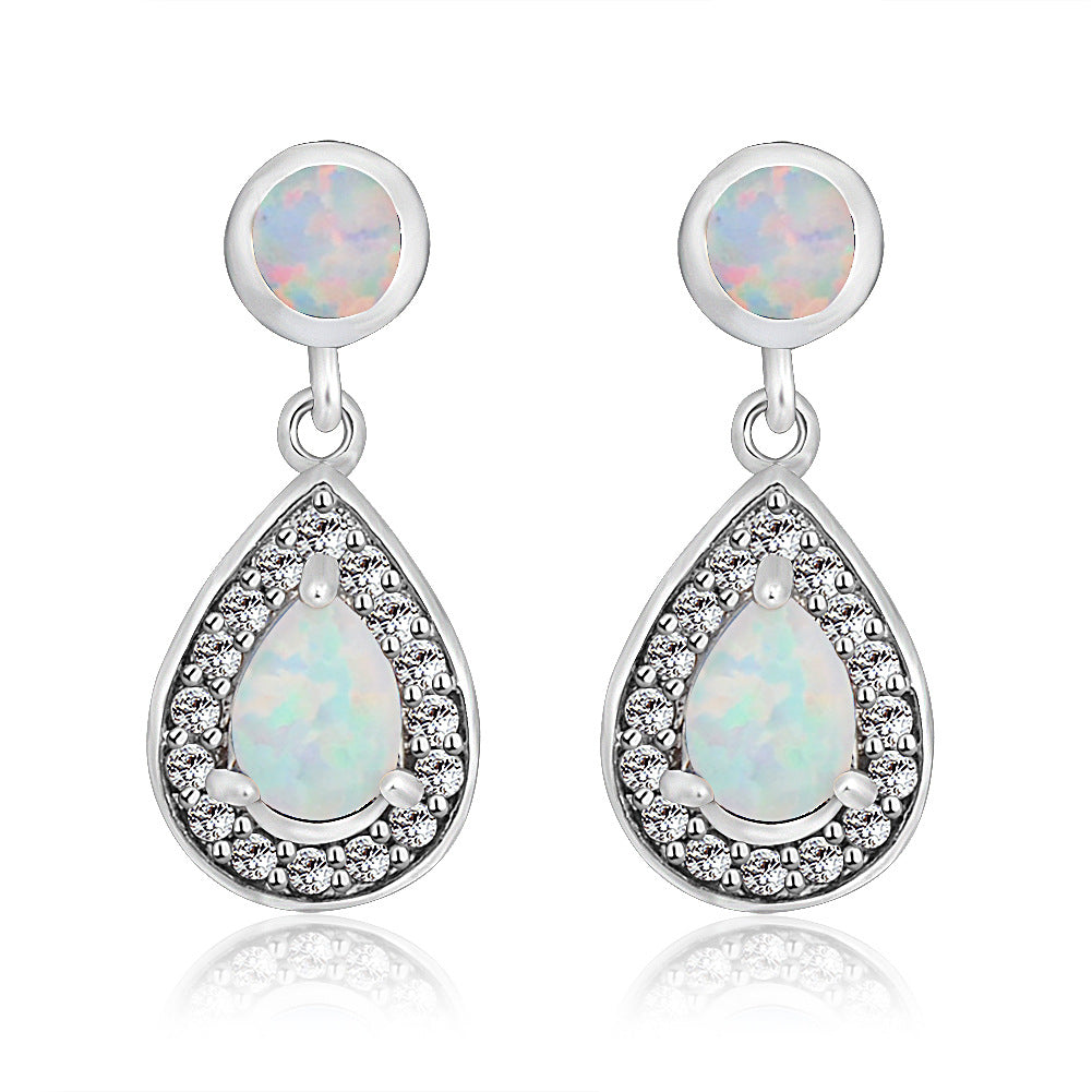 Platinum Opal Drop Earrings for Women