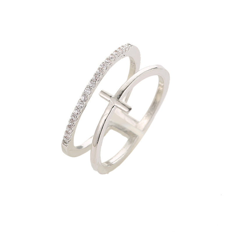 Rose Gold Cross Layered Open Ring with Gold Plating