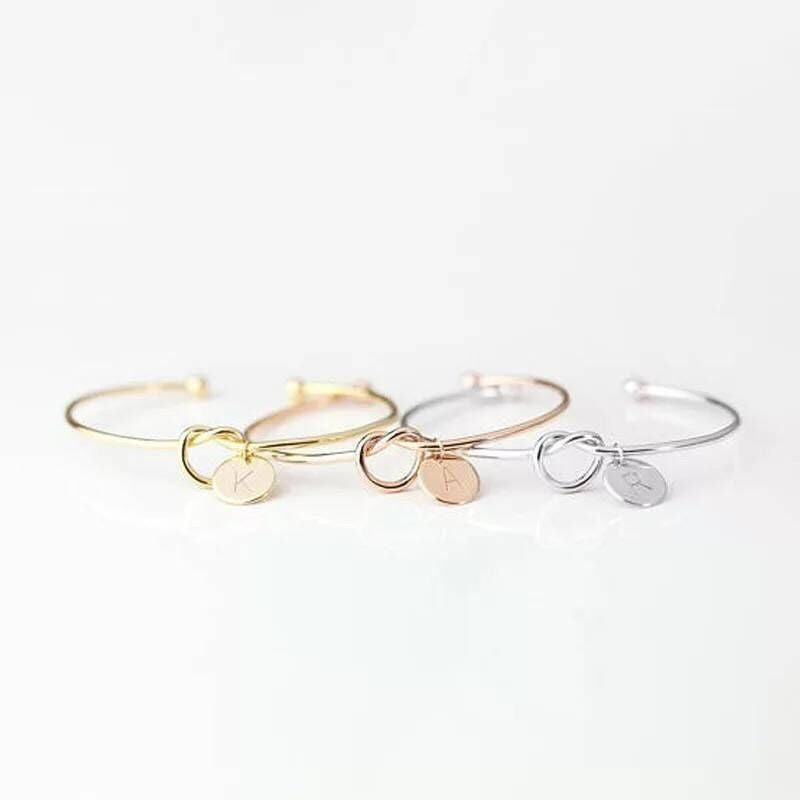 Simple Knot Heart Metal Bracelet with 26 Letter Charms